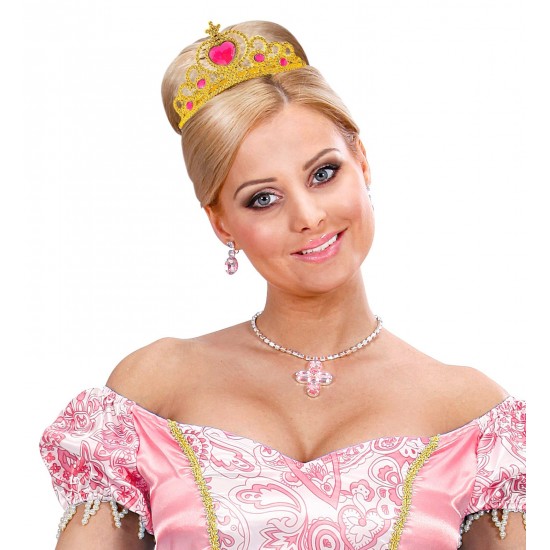 Στέκα Τιάρα Χρυσή με Ροζ Πετράδια