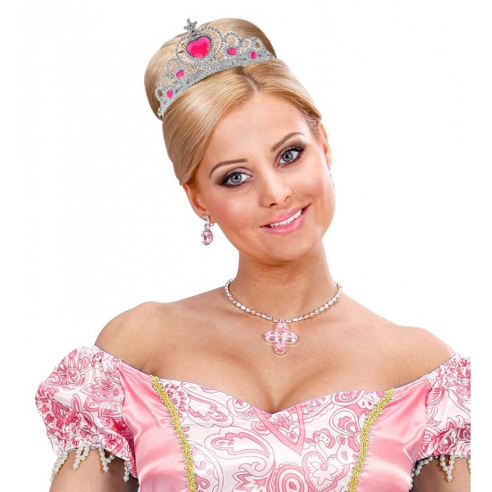 Στέκα Τιάρα Ασημί με Ροζ Πετράδια