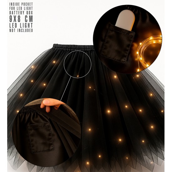 Φούστα Μαύρη Υφασμάτινη με Τούλι Delux