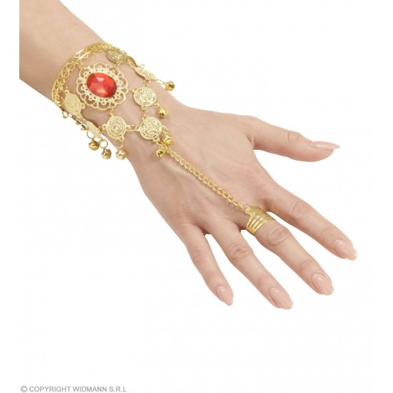 Βραχιόλι με Χρυσά Φλουριά, Κόκκινο Πετράδι και Δαχτυλίδι W24371