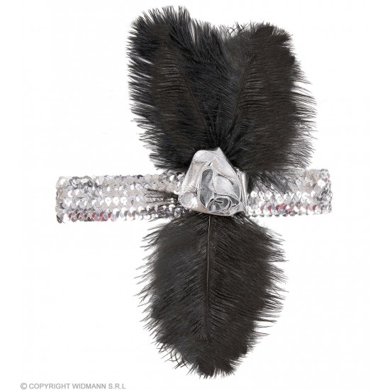 Αποκριάτικη Κορδέλα Τσάρλεστον Ασημί με Φτερό