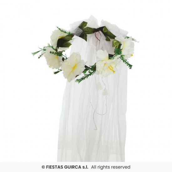 Αποκριάτικο Νυφικό Πέπλο με Λευκά Λουλούδια