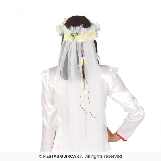 Αποκριάτικο Νυφικό Πέπλο με Λευκά Λουλούδια