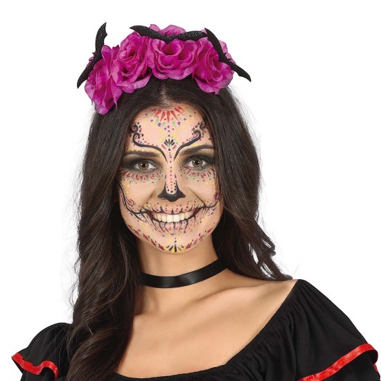 Στέκα με Μωβ Λουλούδια και Νυχτερίδες Halloween