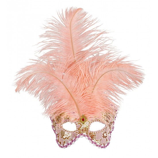 Μάσκα Ματιών Ροζ με λαχούρια πέτρες και φτερά Delux