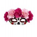 Μάσκα Ματιών Dia De Los Muertos με φουξ ροζ τριαντάφυλλα