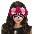 Μάσκα Ματιών Dia De Los Muertos με φουξ ροζ τριαντάφυλλα