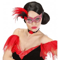 Μάσκα Ματιών Ροζ με τριαντάφυλλο και φτερά