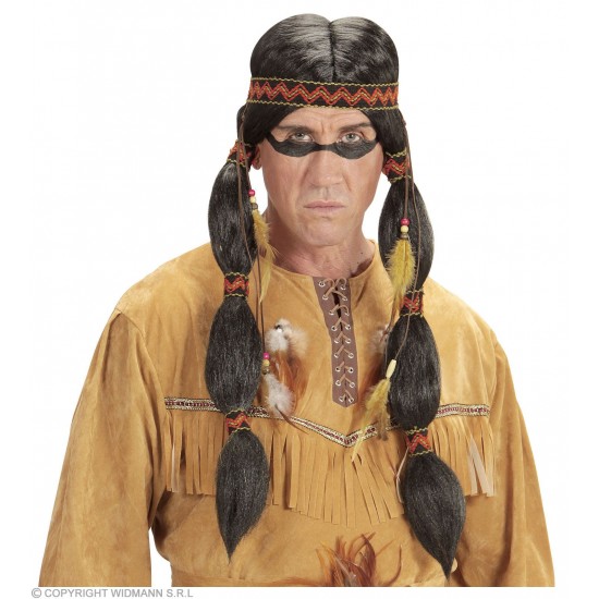 Περούκα Ινδιάνου με Κοτσίδες και Κορδέλες