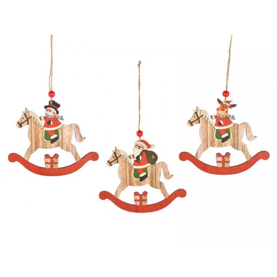 Στολίδι Ξύλινο κρεμαστό φιγούρα σε άλογο 14cm 