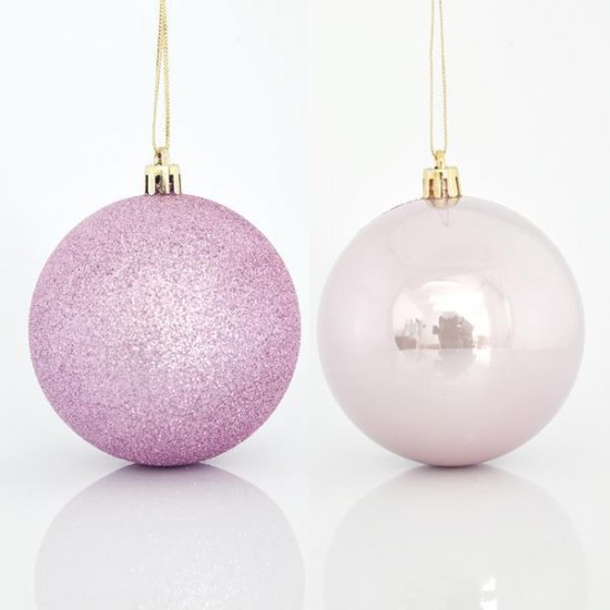Μπάλα πλαστική ροζ set 6 τεμ (2 περλέ & 4 glitter) 8cm