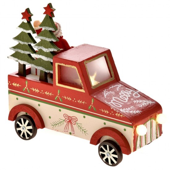 Χριστουγεννιάτικο Αυτοκίνητο ξύλινο με φώς 15X6X13cm