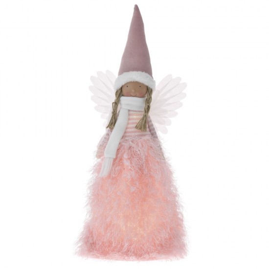 Φωτιζόμενος Άγγελος ροζ υφασμάτινος 46x19x15cm