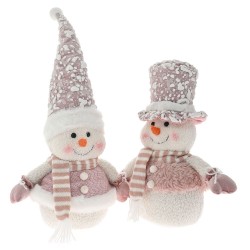 Υφασμάτινο Ζευγάρι Χιονάνθρωποι Ροζ σετ 2τεμ. 32cm