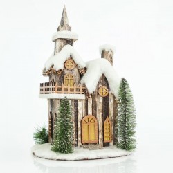 Φωτιζόμενο Εκκλησάκι Χιονισμένο μπαταρίας 30x25x45cm