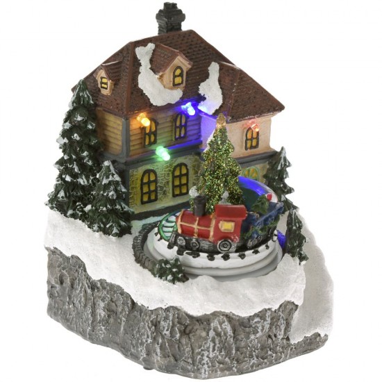 Σπίτι σε βράχο xmas 12x11x15cm φως-κίνηση