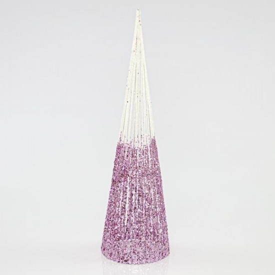 Δέντρο Κώνος με Λευκό και Ροζ glitter νήμα 14X50cm