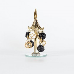 Γυάλινο Διακοσμητικό Δεντράκι Σαμπανί Μαύρο 14x7cm