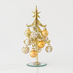 Γυάλινο Διακοσμητικό Δεντράκι Σαμπανί Λευκό 21x9cm